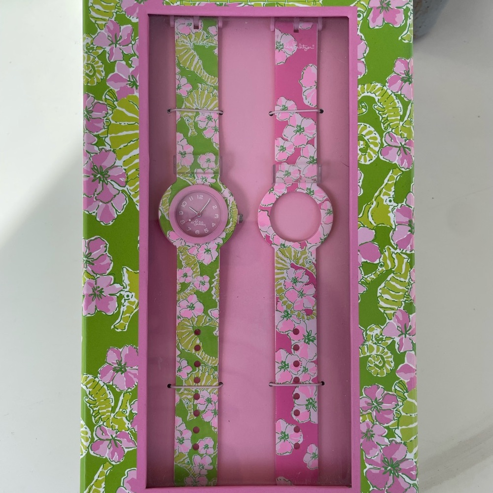 Lilly Pulitzer Floral Pink and Green Watch Set